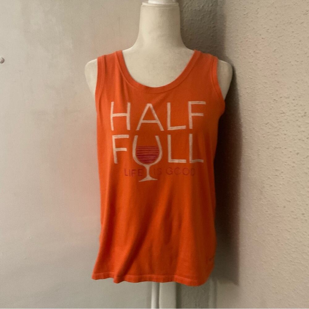 Life Is Good Half Full Orange Crewneck Tank M Casual Coconut Girl Dopamine Boho
